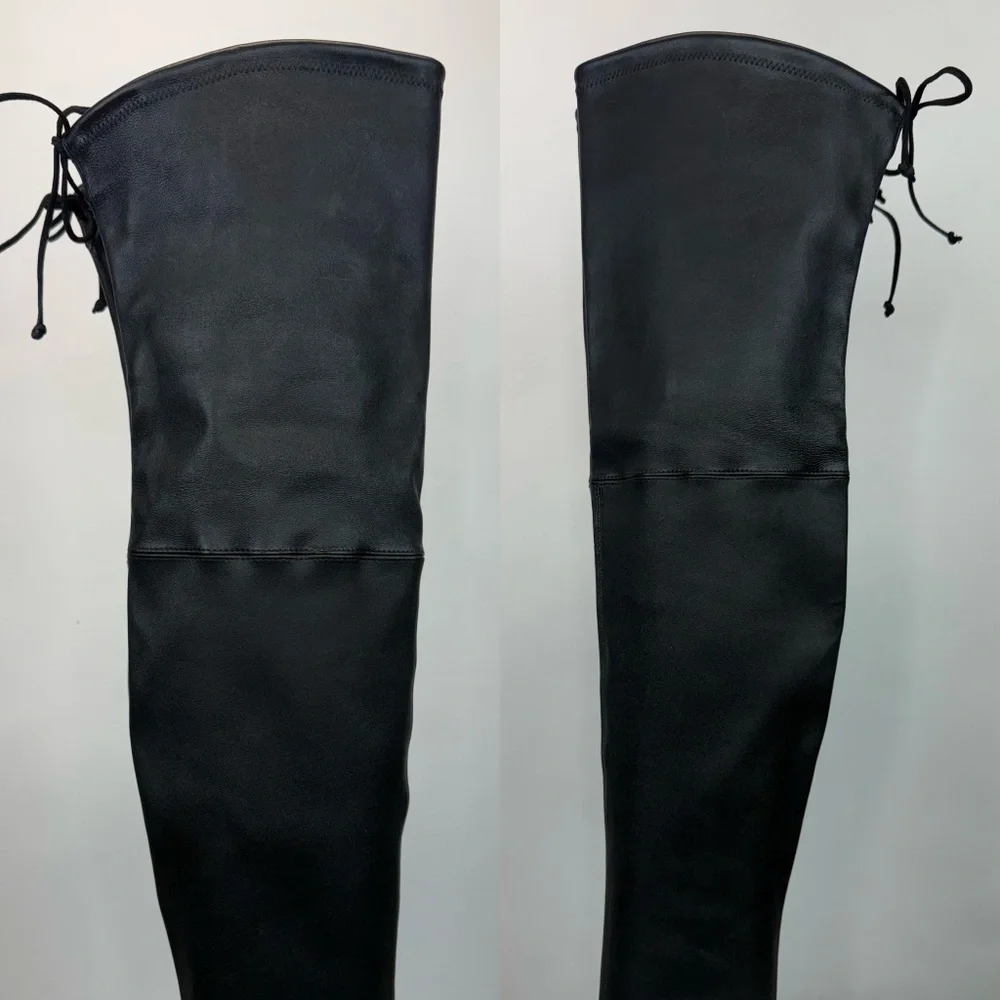 New Stuart Weitzman Tieland Over The Knee Boot Black Leather Sz 10